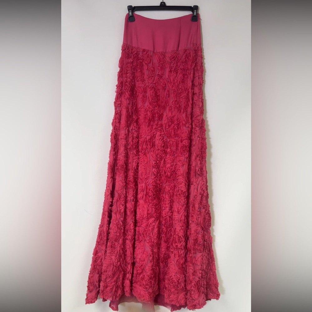 Carmen Mark Valvo rosette silk and mesh long skirt